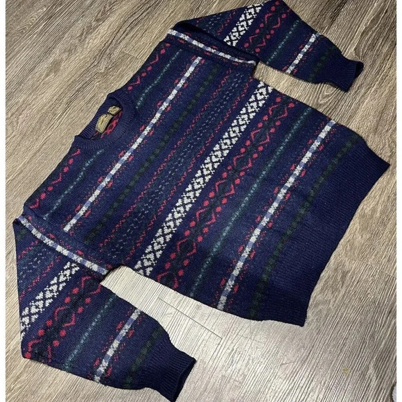 Vintage Eddie Bauer Men's Wool Shetland All Over Print Wool Sweater Size Medium - Picture 2 of 7